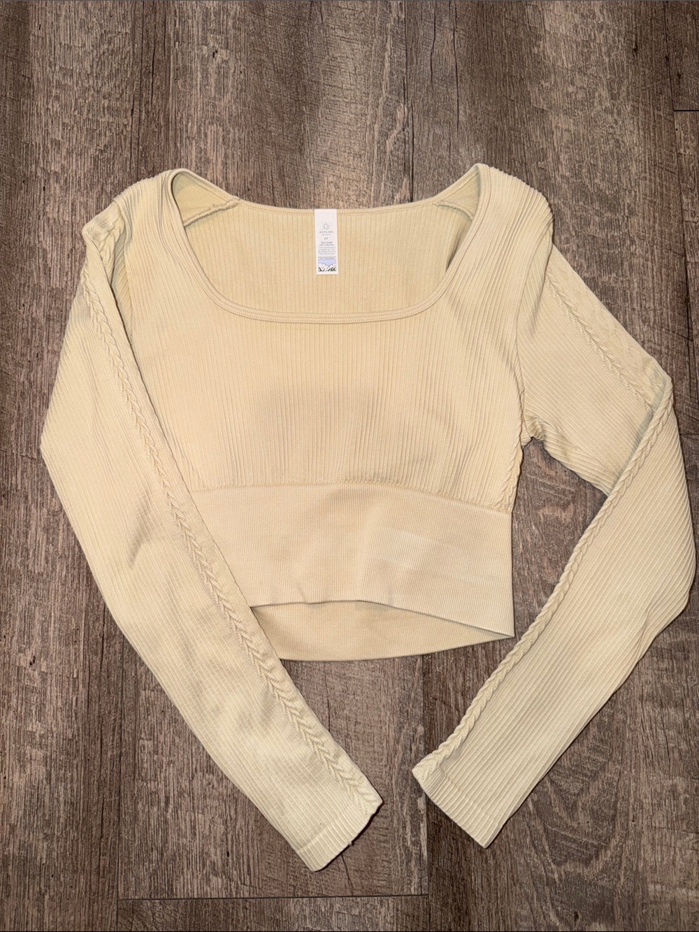 aerie Ribbed Square-Neck Cropped workout long sleeve